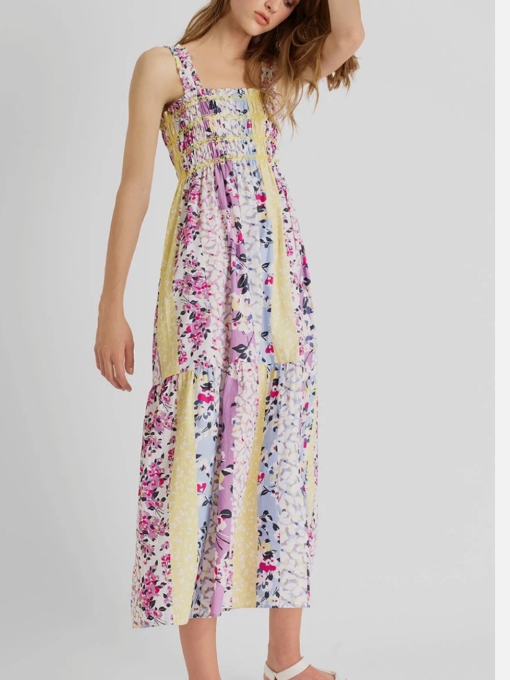 French Connection Floral Maxi Dress in Yellow and Lavender